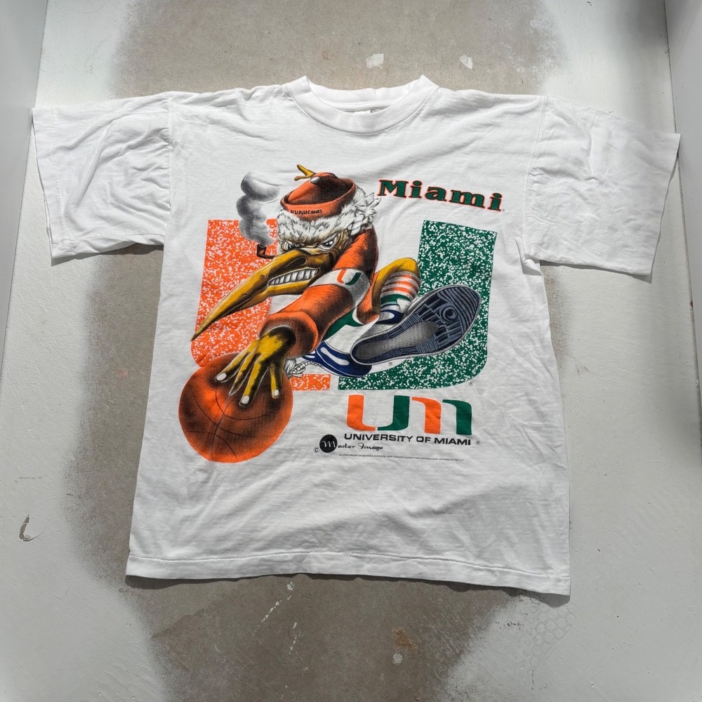Vintage University of Miami Hurricanes Basketball T-Shirt Pro Ace Single Stitch